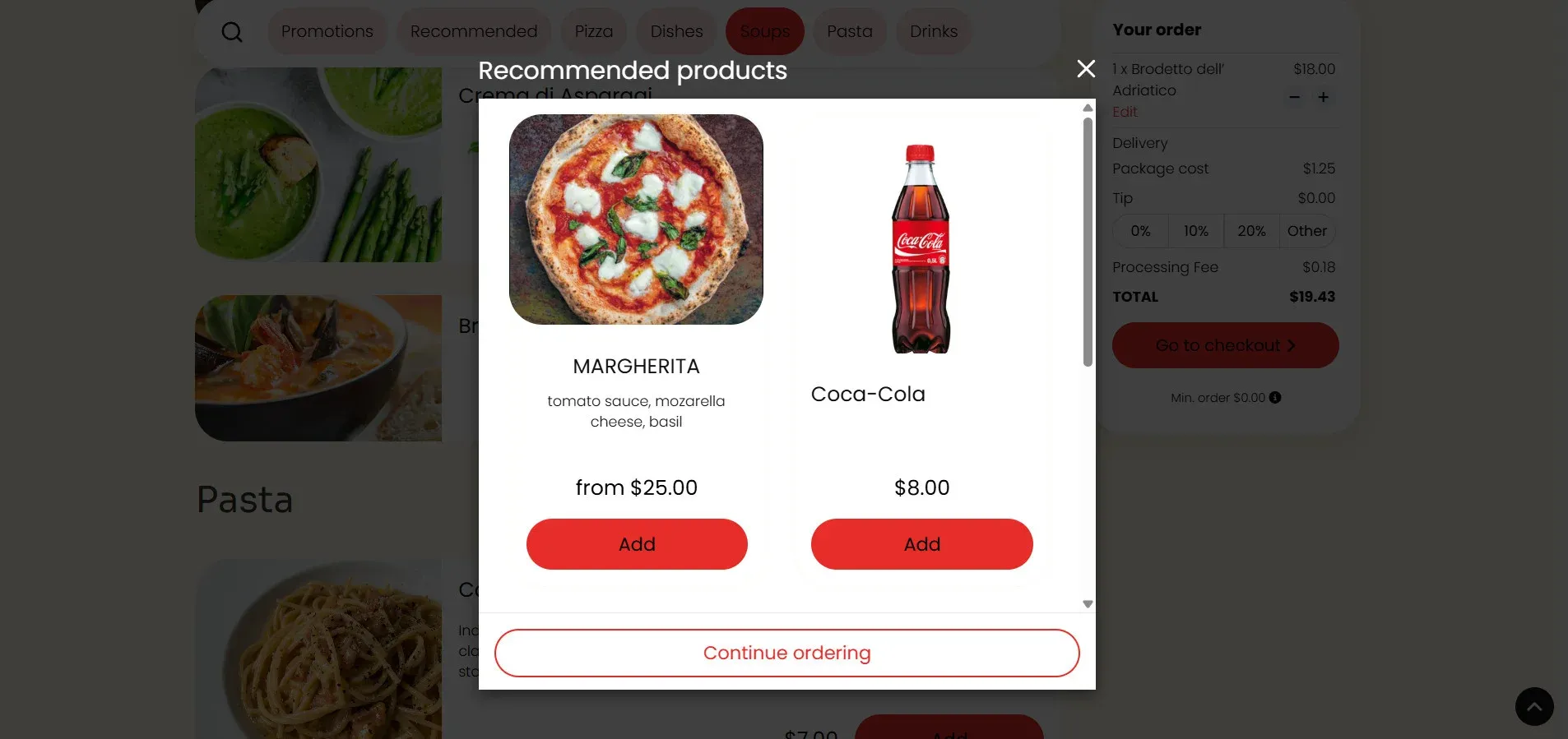 counter service - upselling in an online ordering system for restaurants