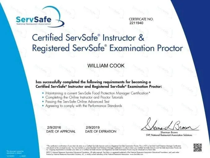 Restaurant Manager Certification example