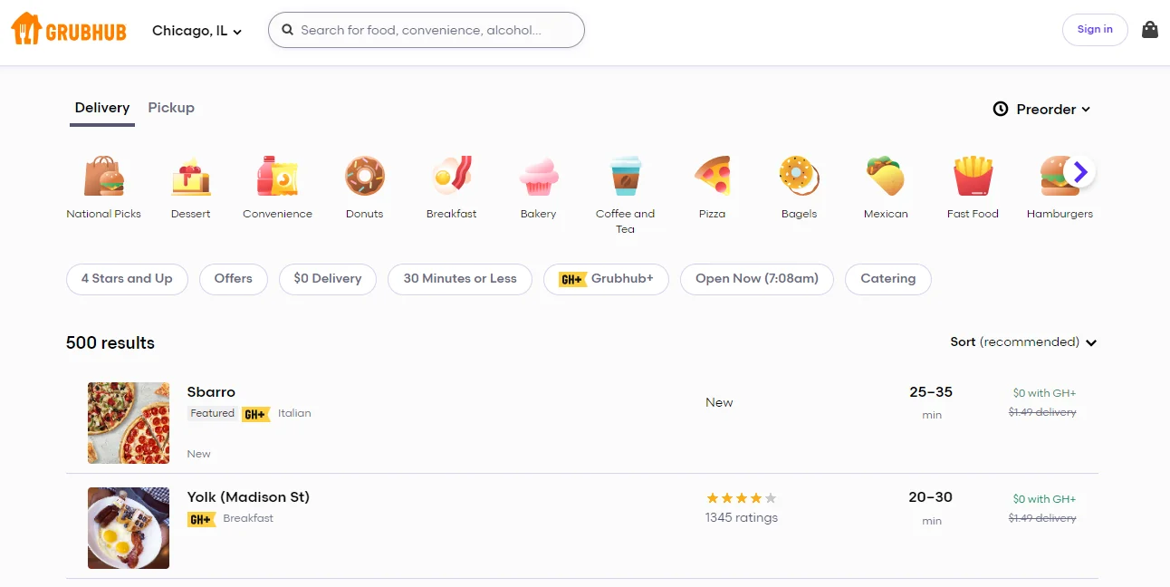 food delivery apps - GrubHu