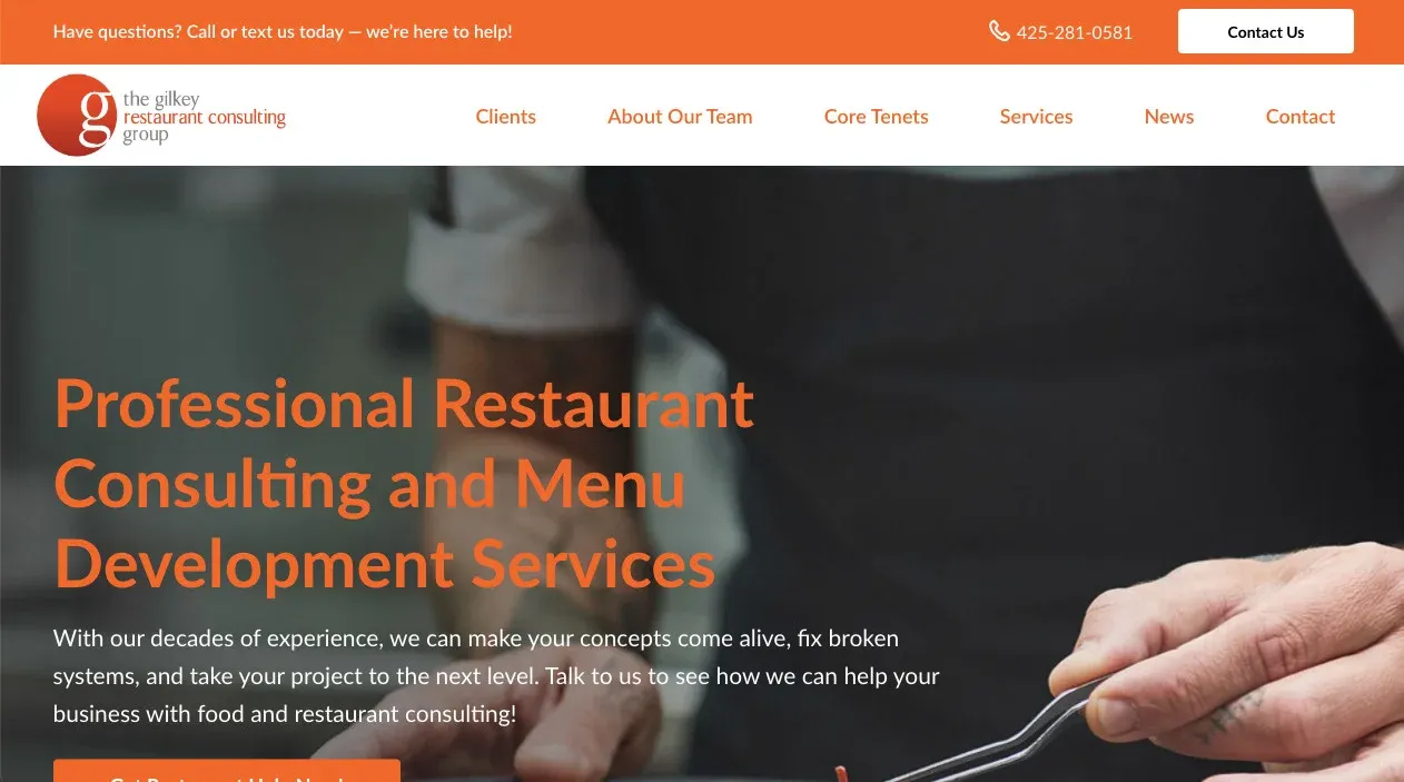 Screenshot of the Gilkey Restaurant Consulting Group website