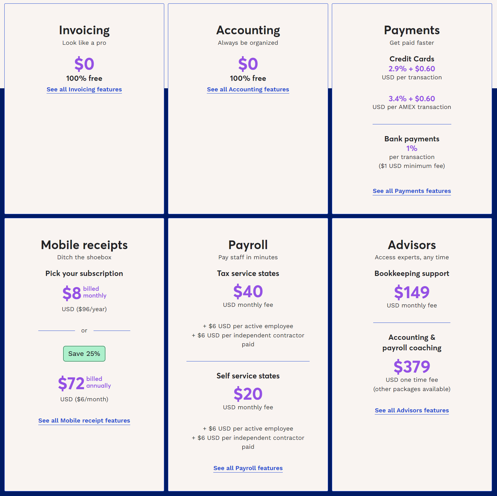 restaurant accounting software - wave pricing - an example photo