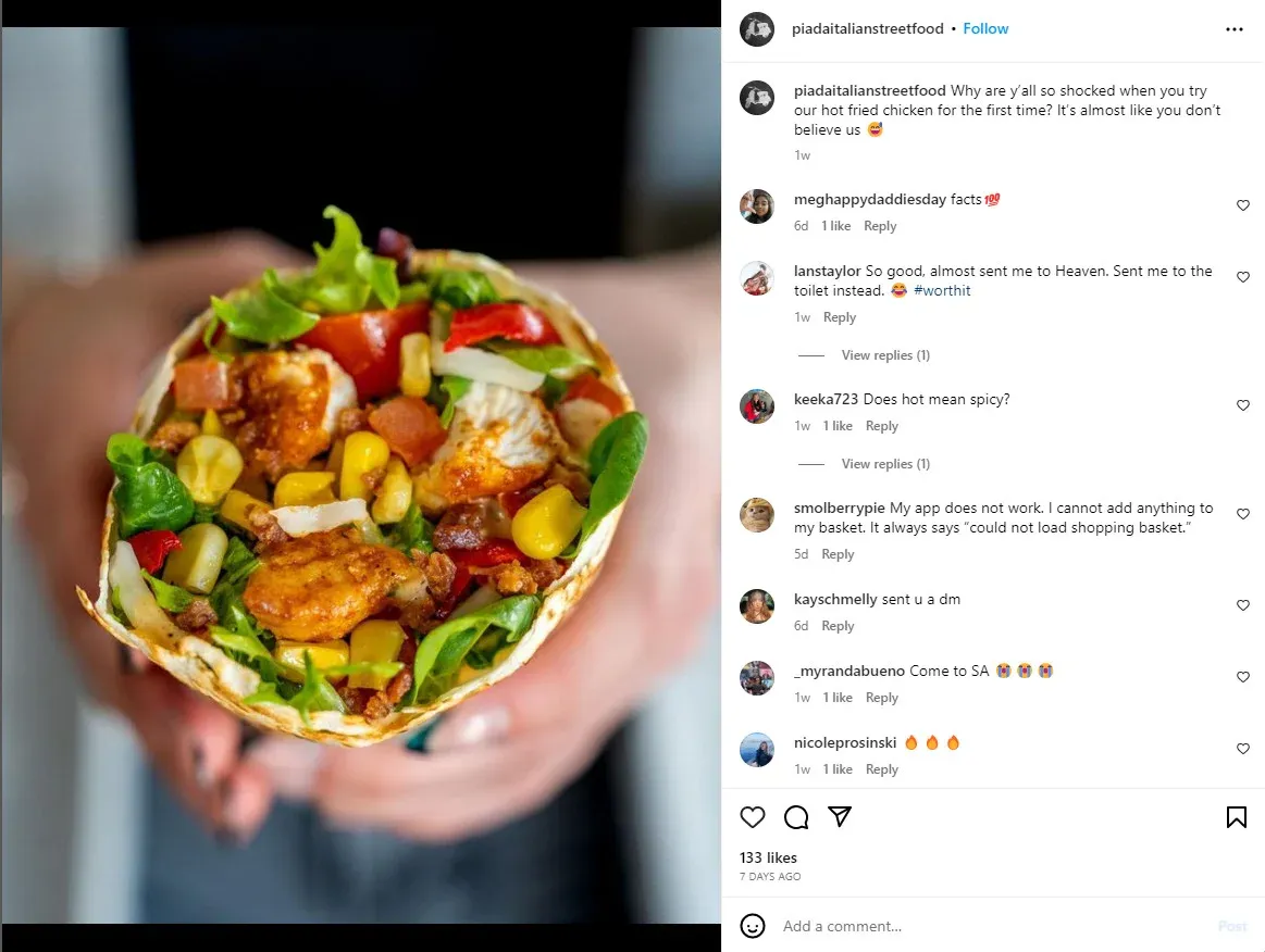 restaurant social media marketing - visual content example