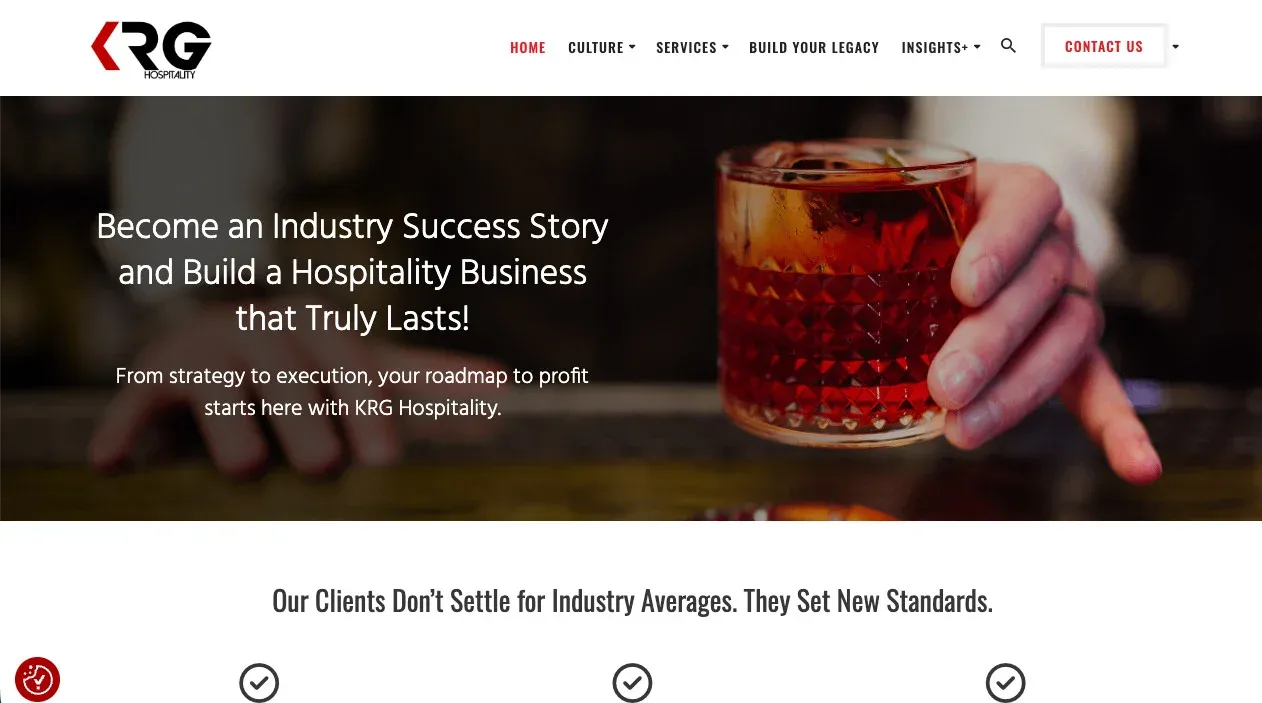 Screenshot of the KRG Hospitality website