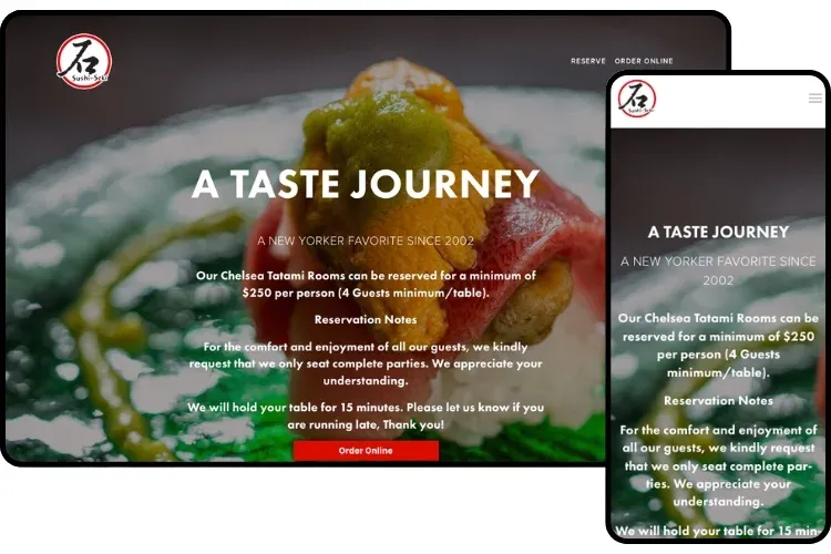 Sushi Seki website mockup mobile/desktop
