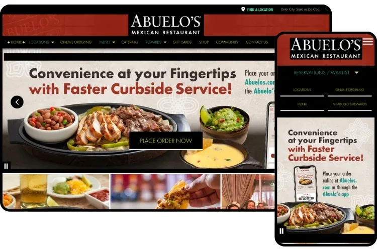 Abuelo's website mockup mobile/desktop