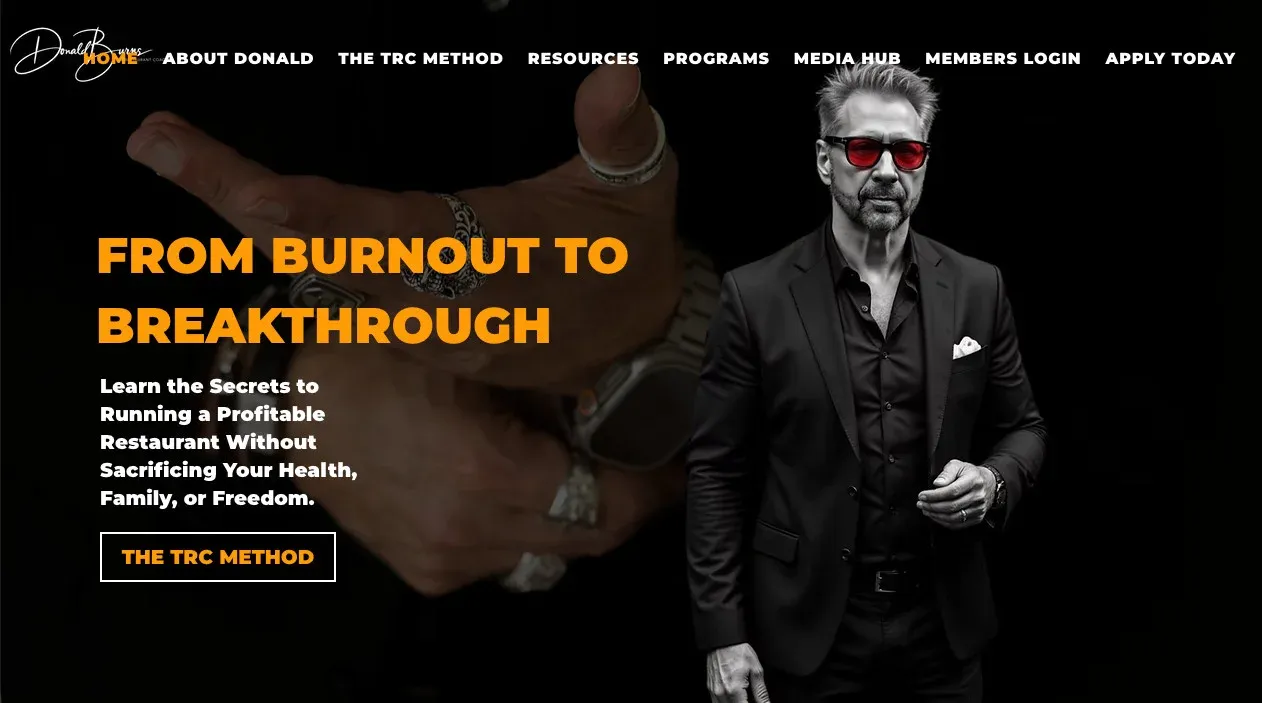Screenshot of Donald Burns's restaurant coaching website
