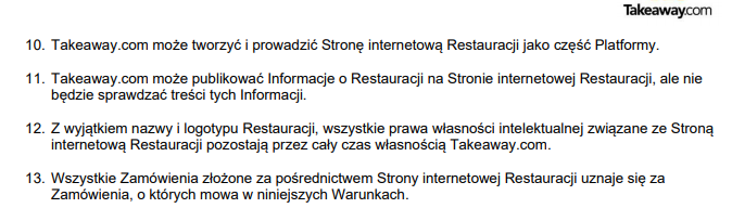 pyszne pl opinie - zapis w umowie z pysznep
