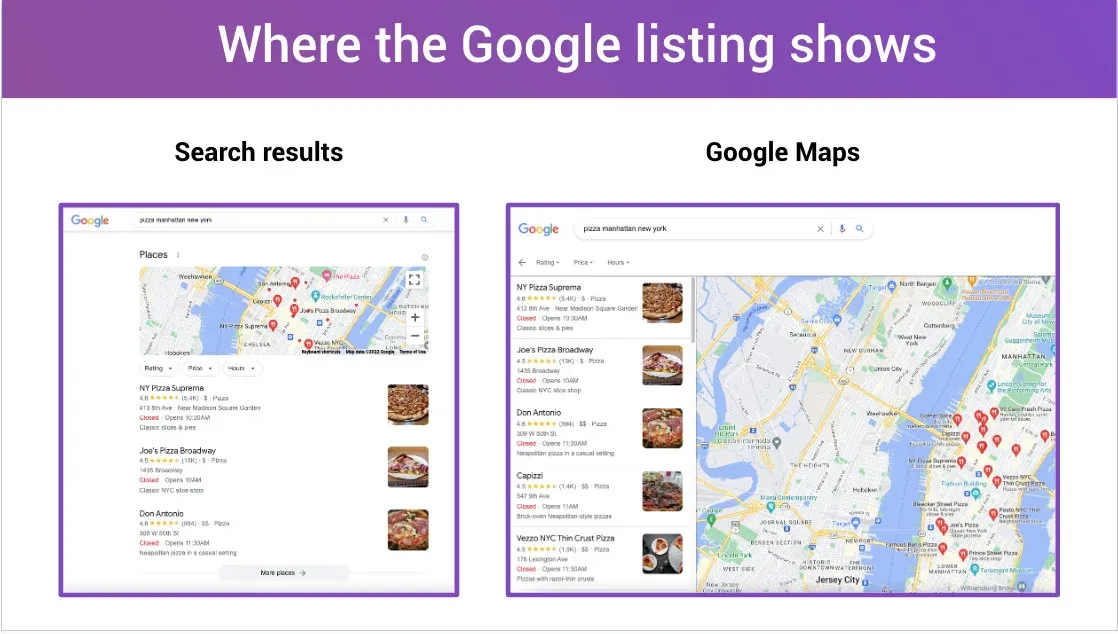 Restaurant SEO - Where Google My Business displays in search results