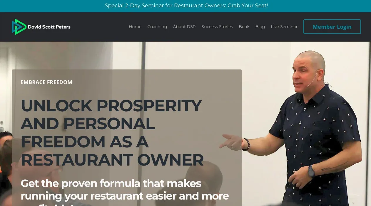 Screenshot of David Scott Peters's restaurant coaching website