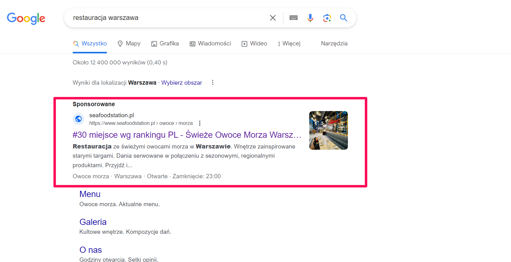 marketing restauracji - google ads
