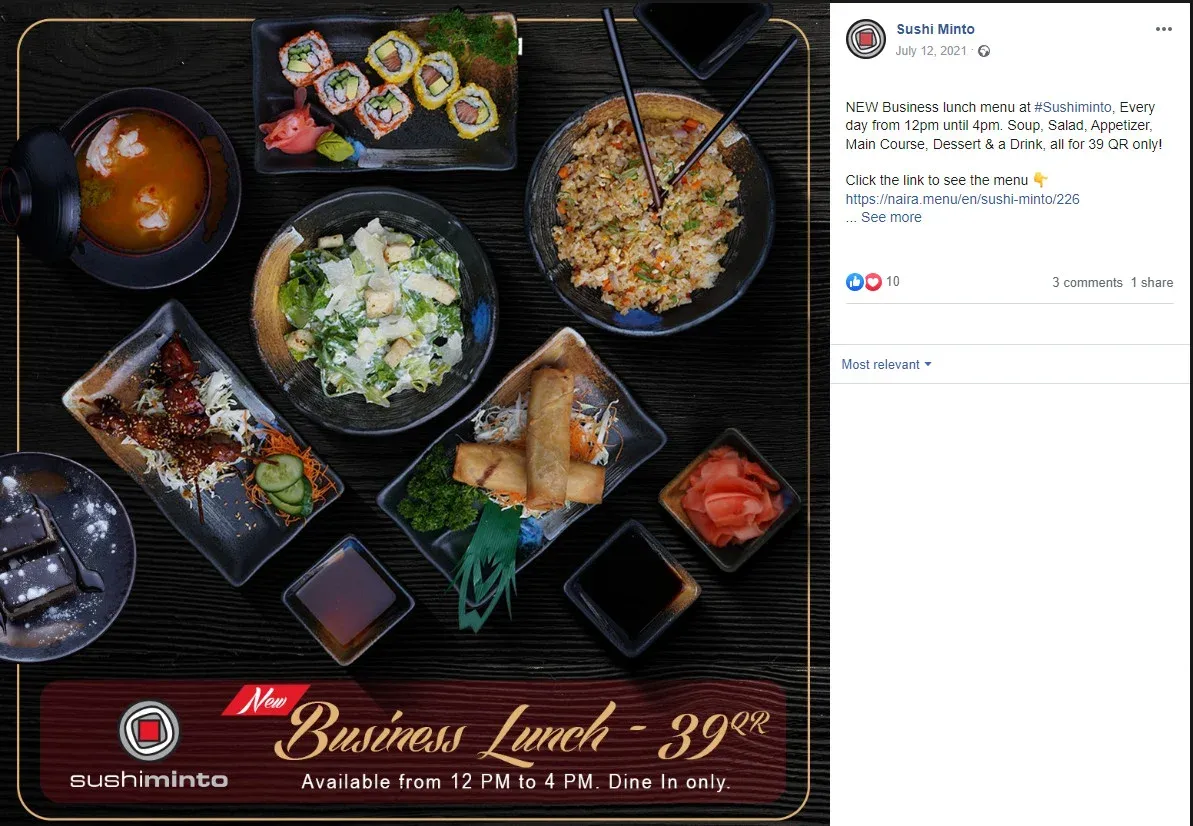 restaurant promotion ideas example: business lunch