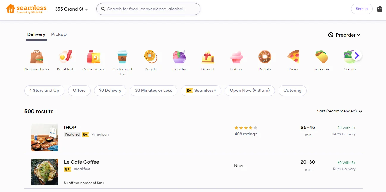 food delivery apps - Seamless