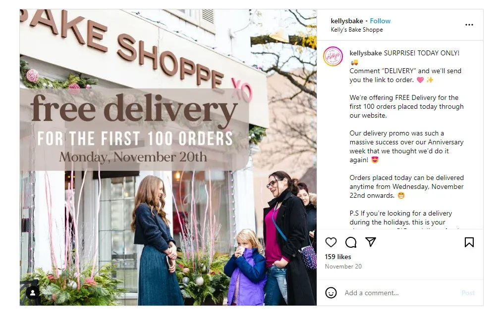 instagram for restaurants - promotion on delivery