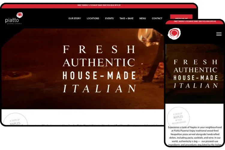 Piatto website mockup mobile/desktop