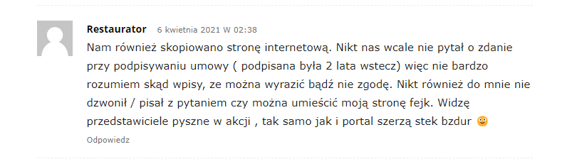 pyszne pl opinie - przykladowa opinia restauratora o pysznepl