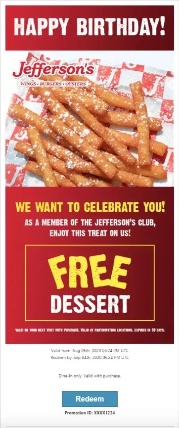 restaurant email marketing Jefferson’s example photo