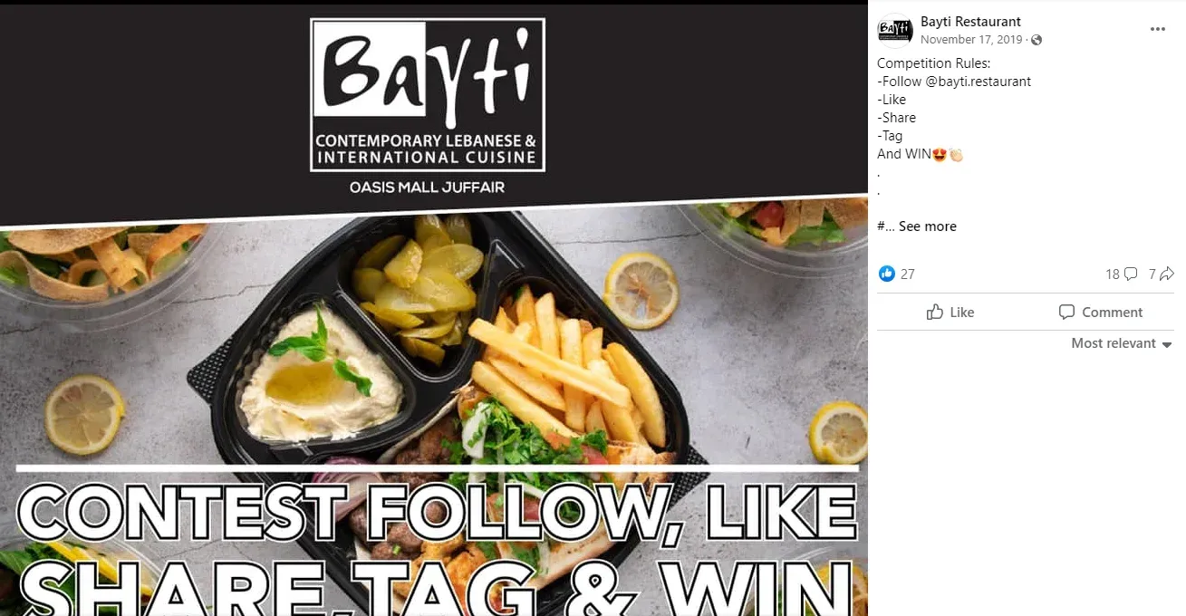 restaurant promotion ideas example: social media contests