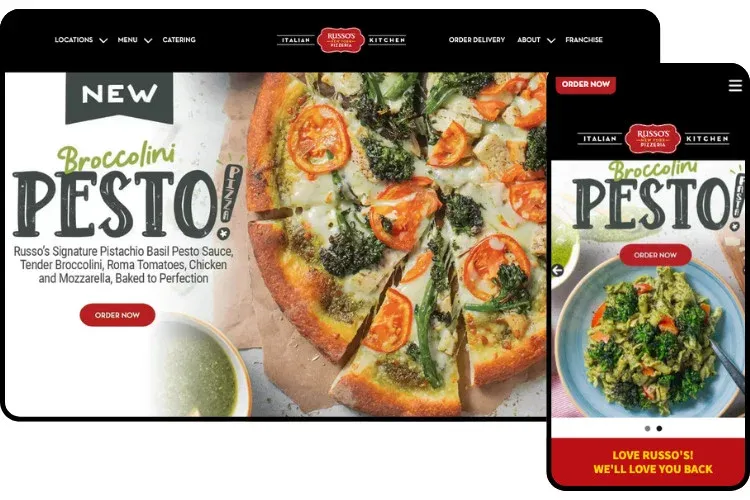 Russos's Restaurant website mockup mobile/desktop