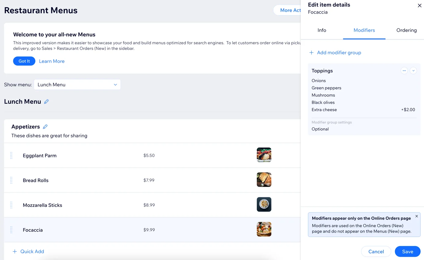 Wix restaurant management software