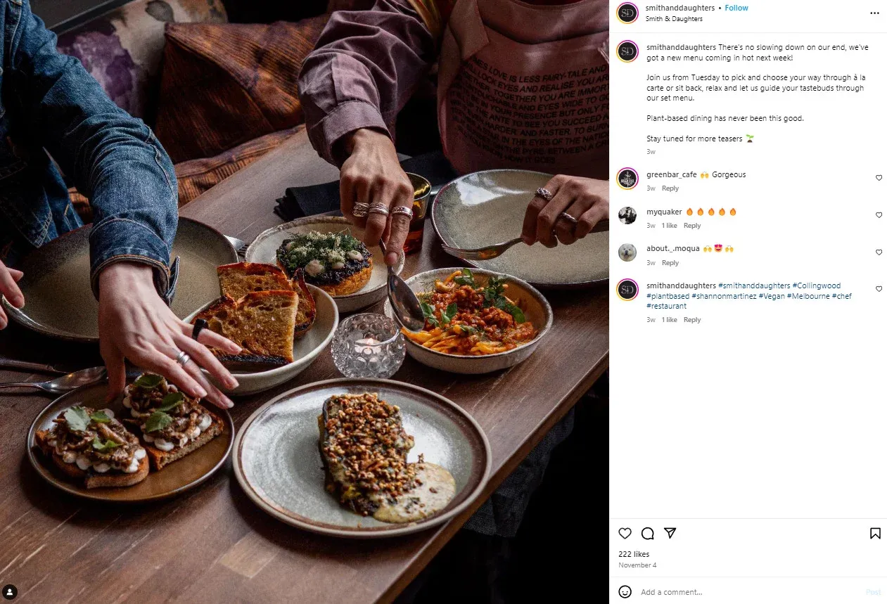 instagram for restaurants - example of restaurant instagram account