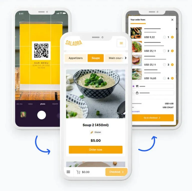 counter service - using a QR code menu in a restaurant