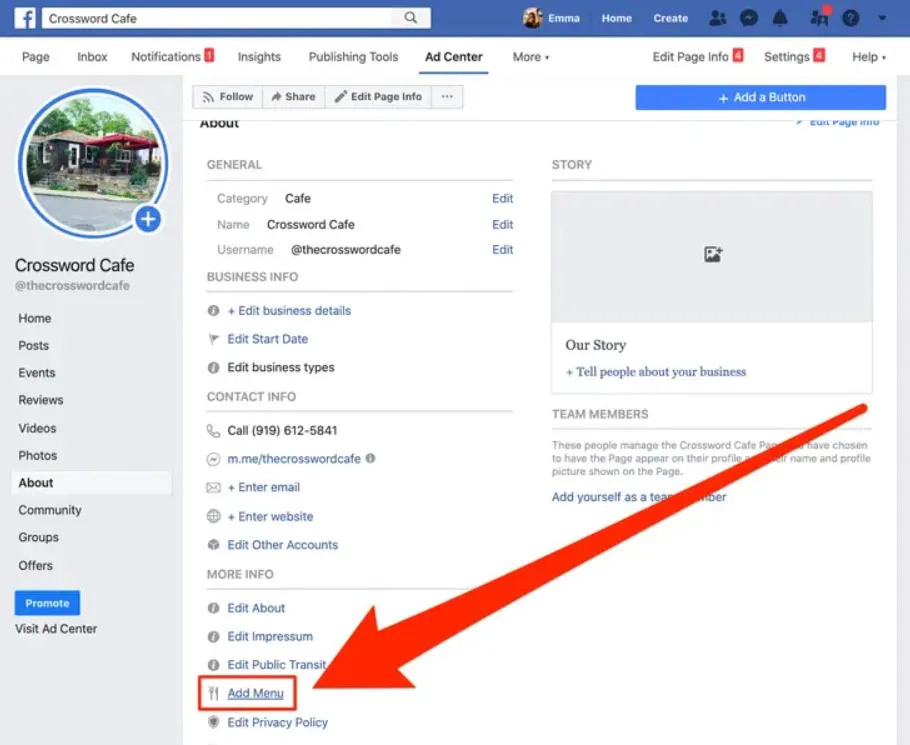 facebook marketing for restaurants: adding a menu on facebook