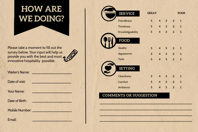 How to get customer feedback - comment card example