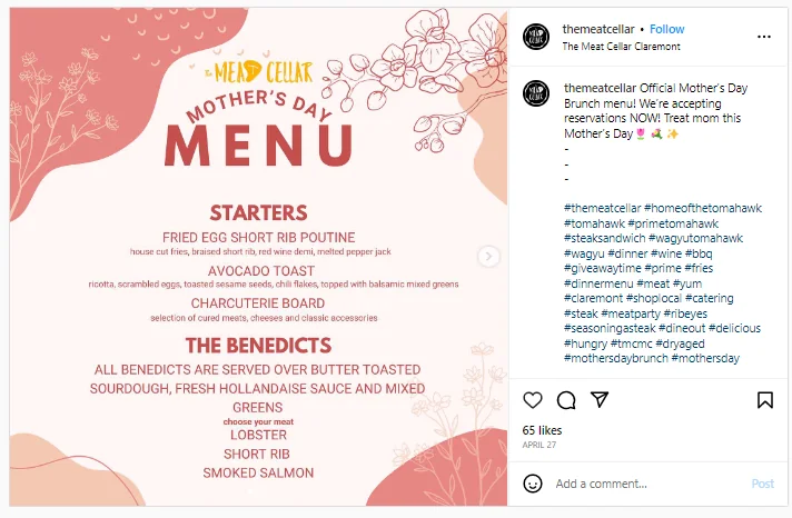 mother’s day promotion ideas: special menu: example photo