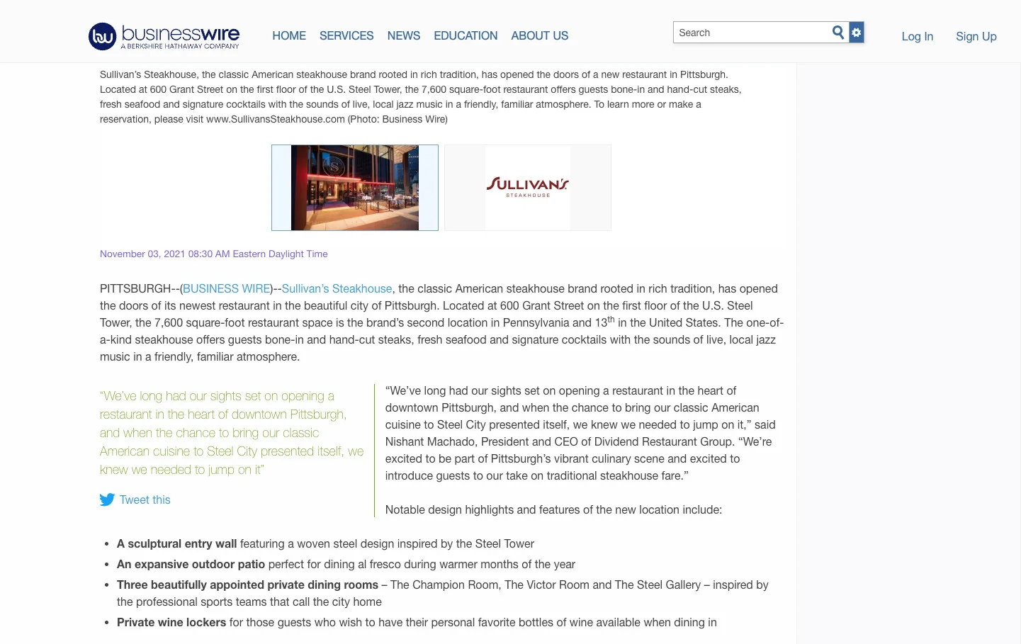 Restaurant press release example
