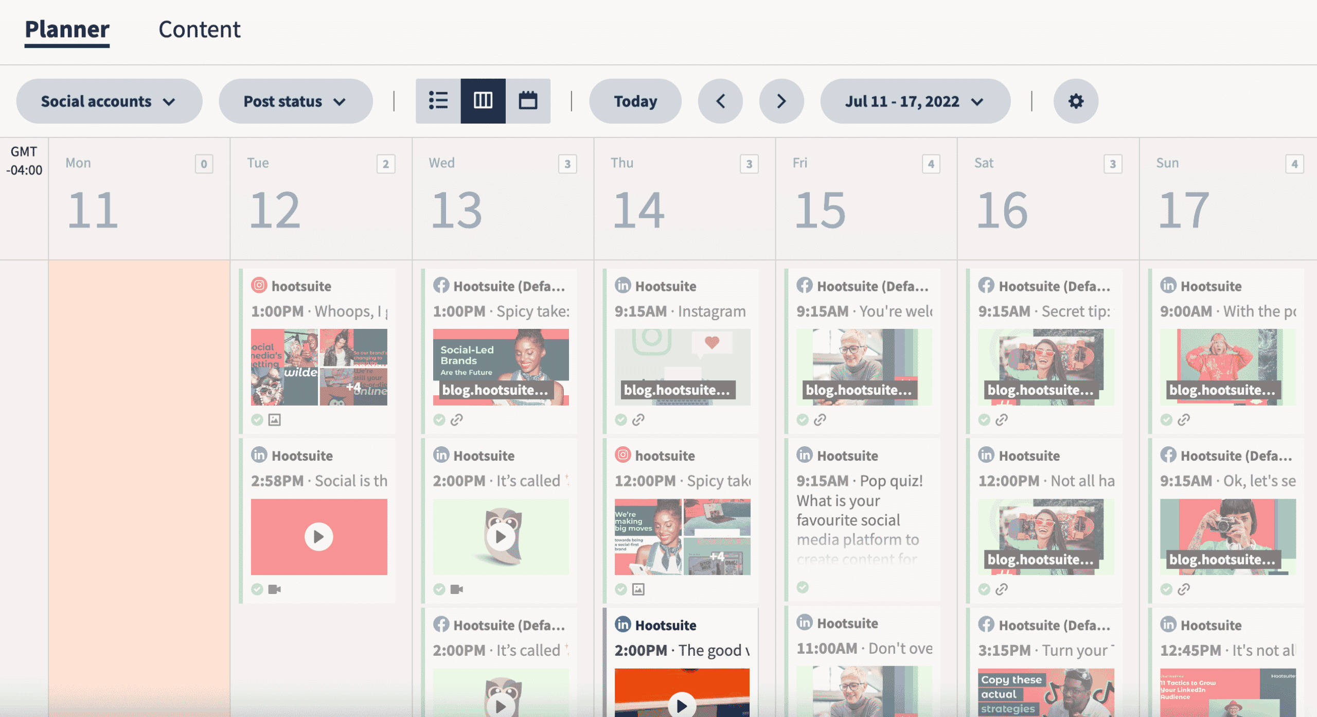 restaurant social media marketing - content calendar example