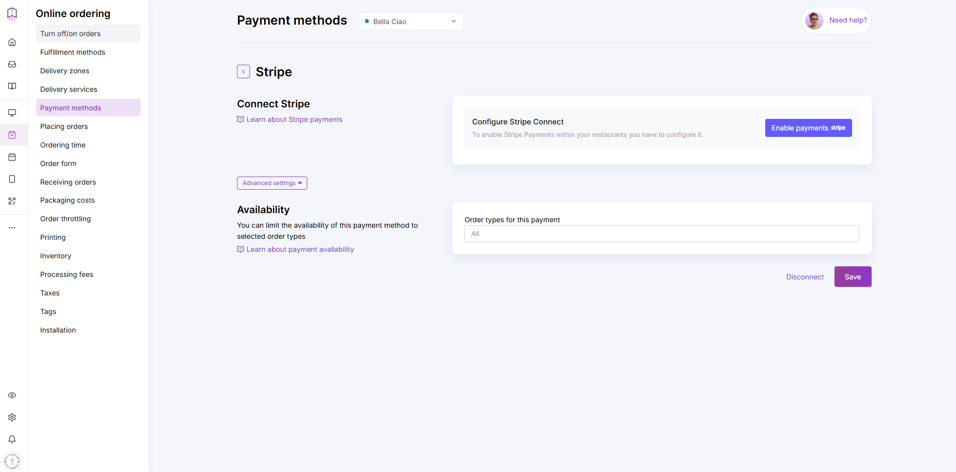 enabling online payments with Stripe in an online ordering system
