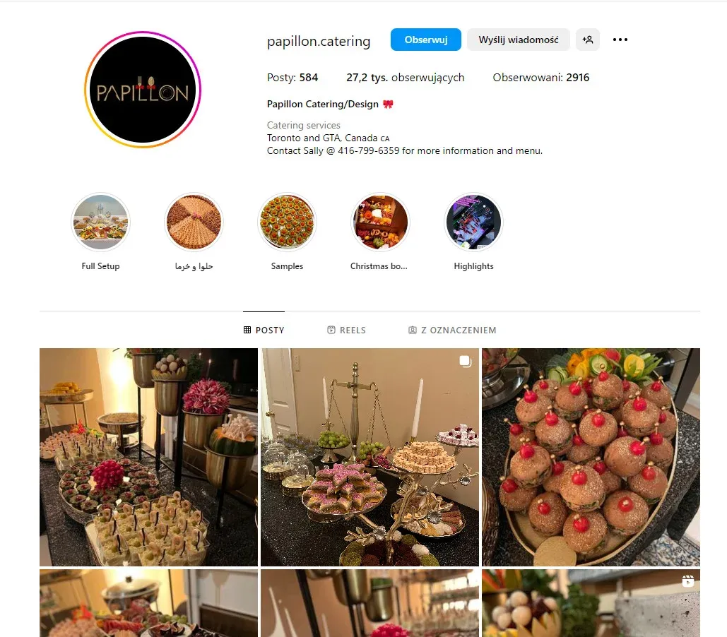 how to get catering clients - social media of a catering company