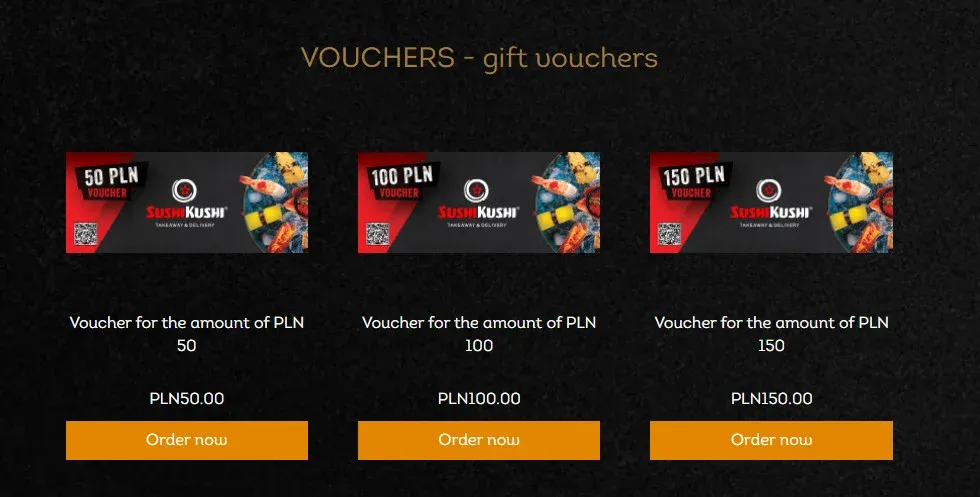 gift cards examples sold through restaurant’s online ordering system