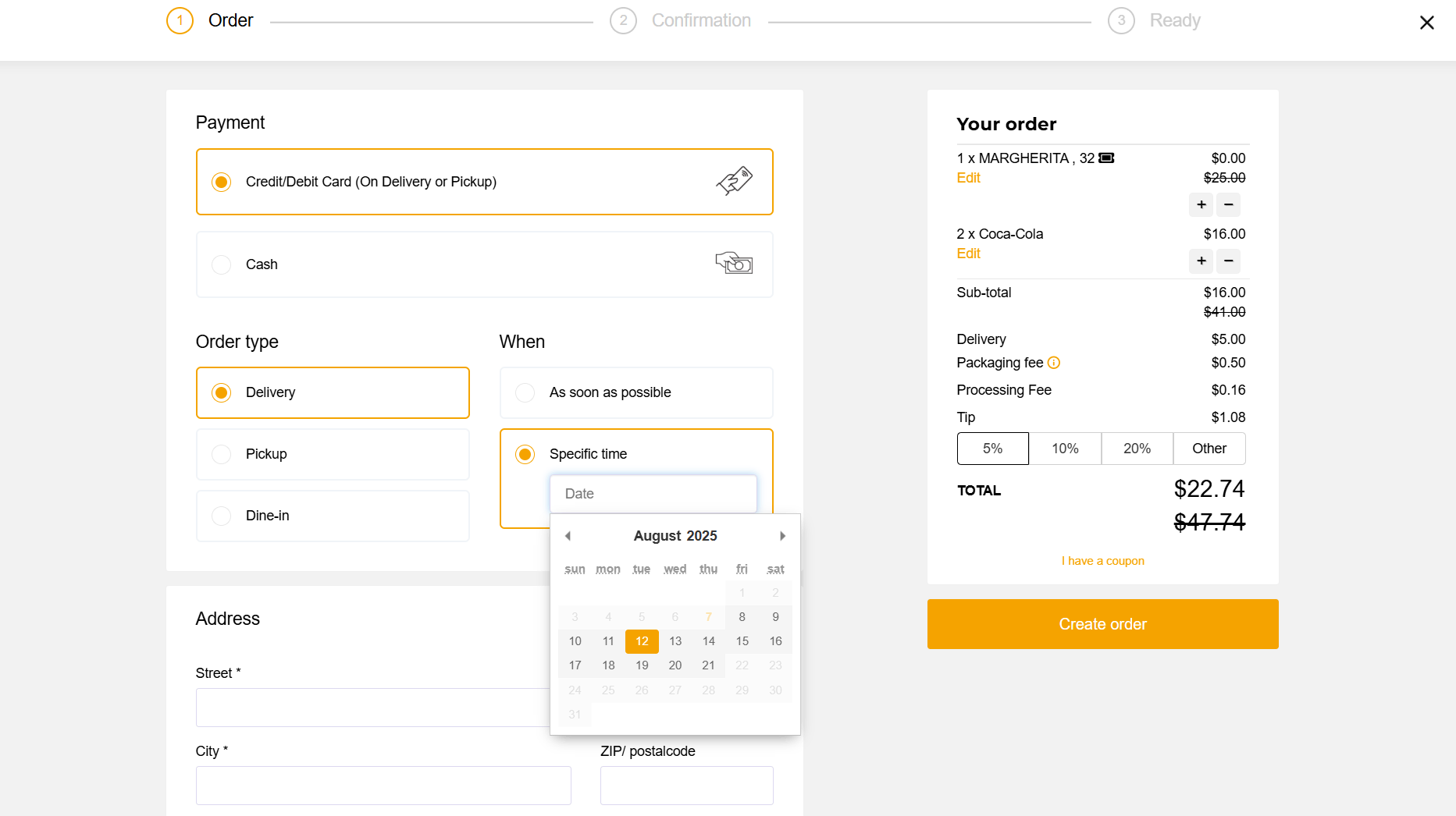 pre-order system placing an order in advance
