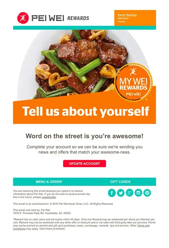 restaurant email marketing peiwei example photo