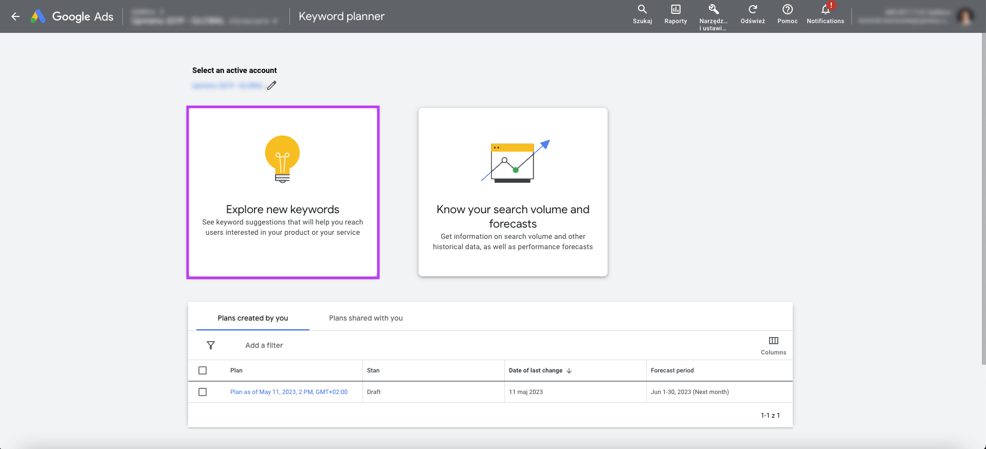 Restaurant SEO - Google Keyword Planner dashboard