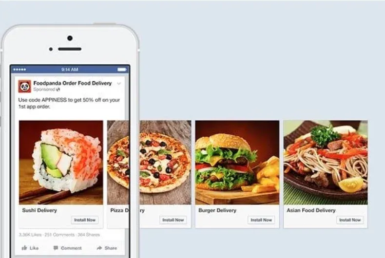 Facebook ads for restaurants - Facebook Carousel Ad example