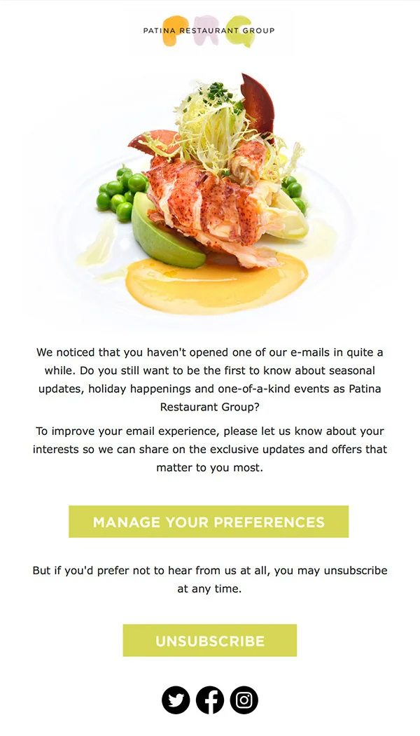 restaurant email marketing patina example photo