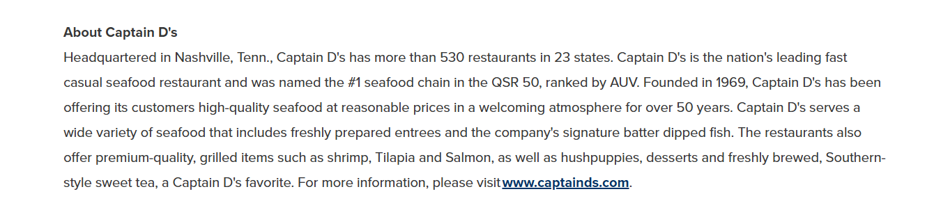 restaurant press release an example of a boilerplate about a restaurant