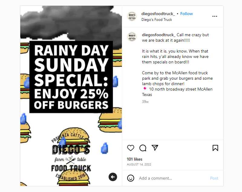 food truck marketing ideas social media: example photo
