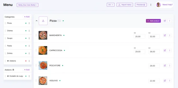 making a restaurant menu to setup online ordering from restaurant website
