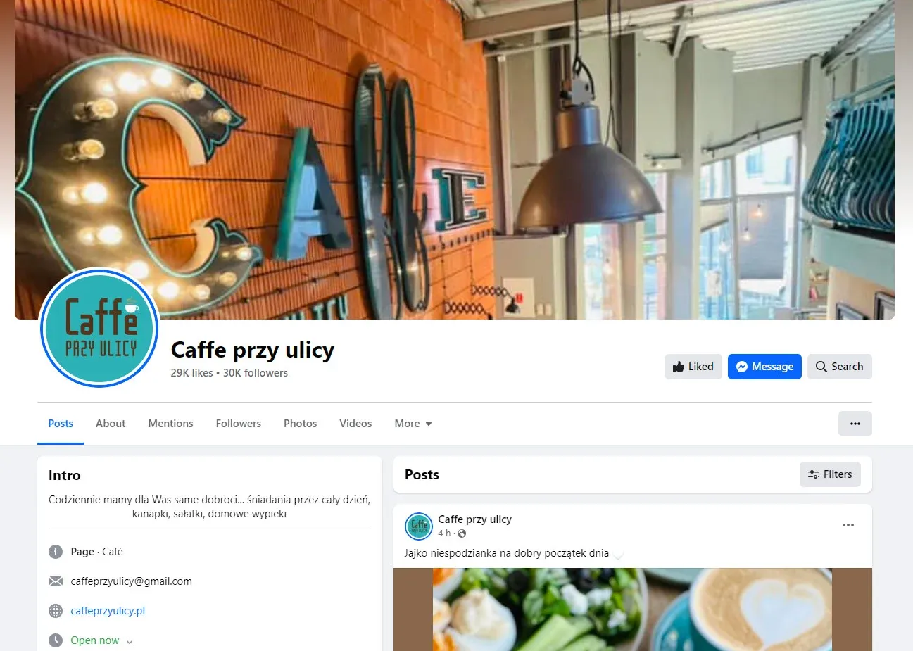 prowadzenie restauracji - fanpage caffe przy ulicy