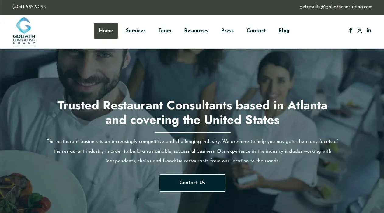 Screenshot of the Goliath Consulting Group website