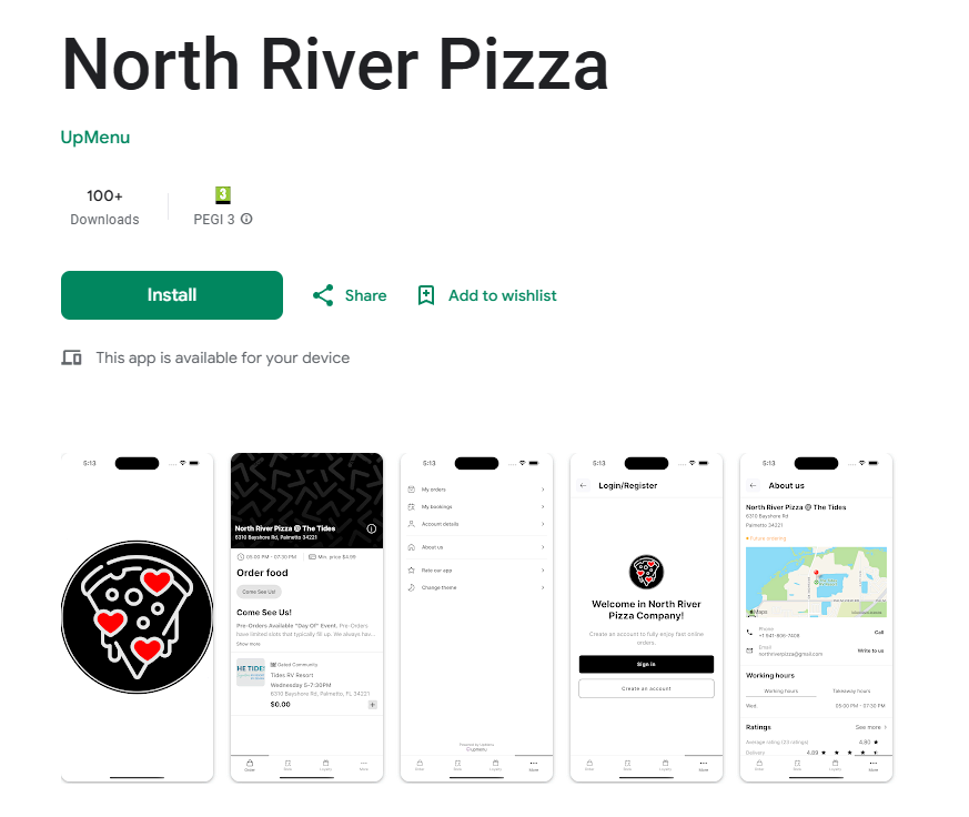 example of food ordering app in Google Play