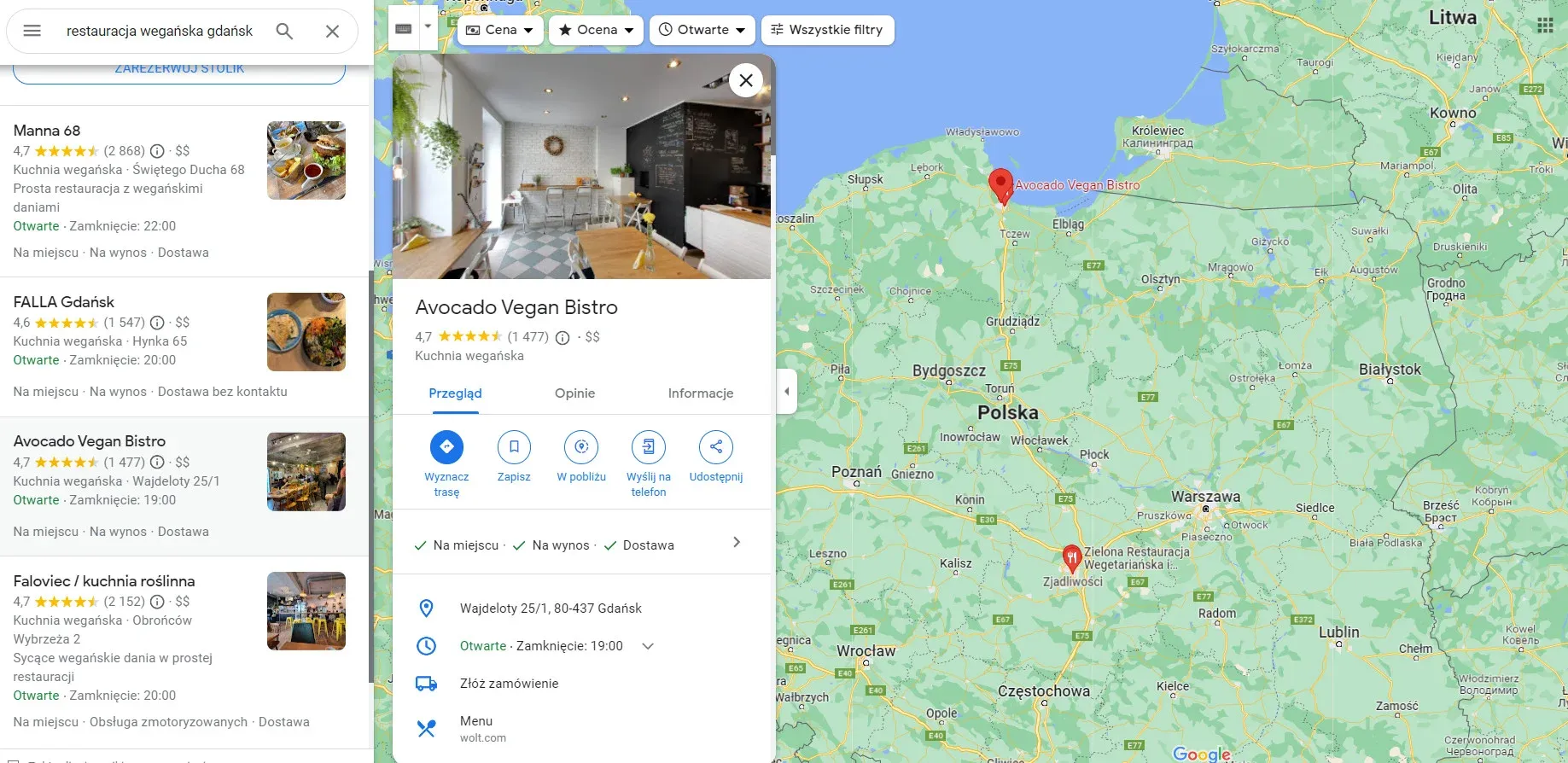 prowadzenie restauracji - wizytówka google