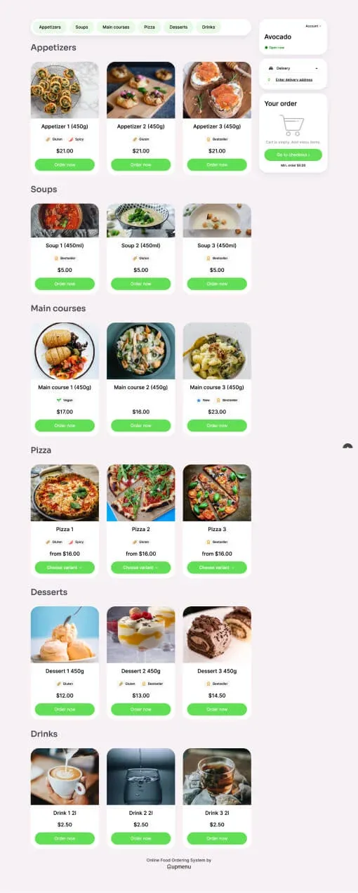 Avocado Menu template