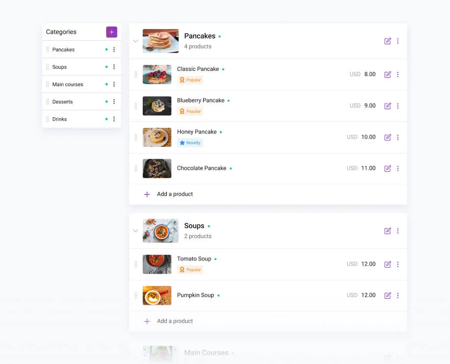 Create and customize your online menu