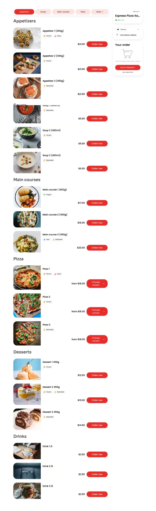 Express Pizza Italy Menu template