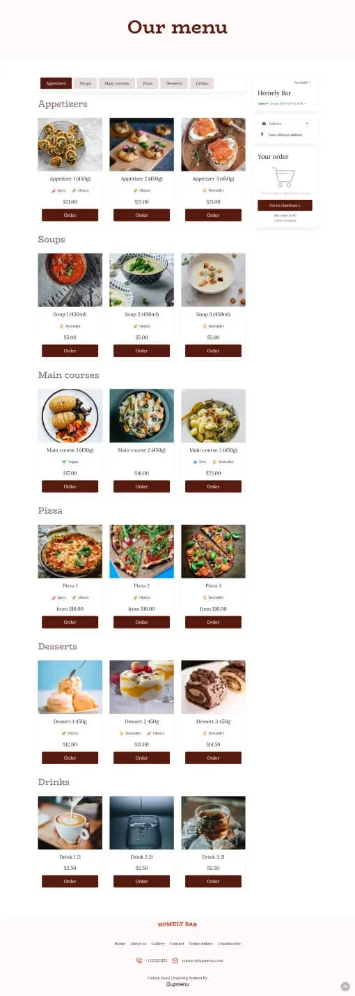 Homely Bar Menu template