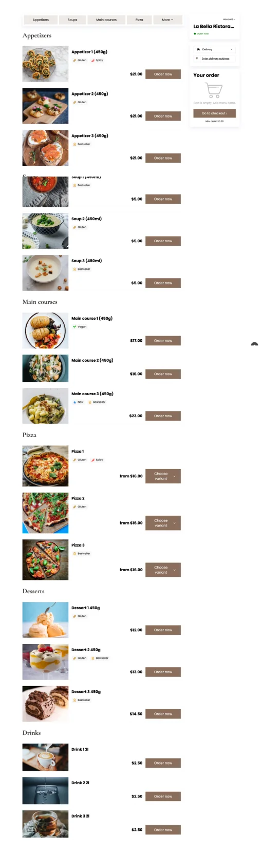 La Bella Ristorante Menu template